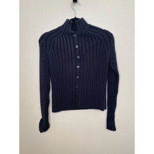 Hillard & Hanson Casual Ribbed Button-Up Cardigan Womens M Acrylic Blend Black